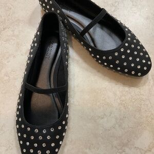 NWOT Black Mary Jane flats with rhinestone accents